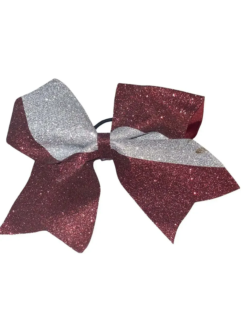 Maroon and Silver Two-Tone Glitter Cheer Bow